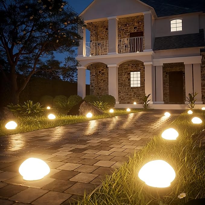 2026 Solar Pebble Lights Outdoor, Solar Pebbles, Outdoor Waterproof Landscape Night Lights for Garden Paths, Stairs, Lawns, Patios, Yard Party Decorations (2, Warm Light)