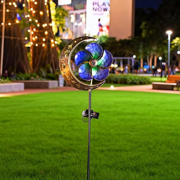 Solar Moon Windmill Decorative Garden Light - Metal Stake Windmill with Glass Ball LED, Outdoor Lawn Lamp for Yard | Lumora