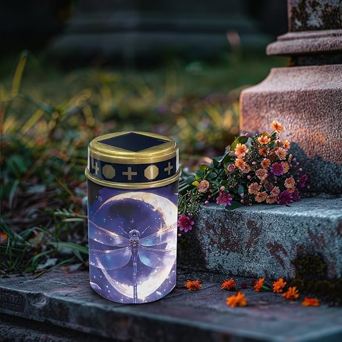 Solar Lights Outdoor Garden, Moon Dragonflies Waterproof Solar Powered Stake Lights Gifts for Dad Grandma Garden Yard Gravesite Decorations