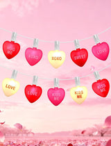 10.5ft Connectable Valentine's Day Lights - Tricolor Red, Pink & White Candy Hearts with Text - Plug-In Waterproof | Lumora