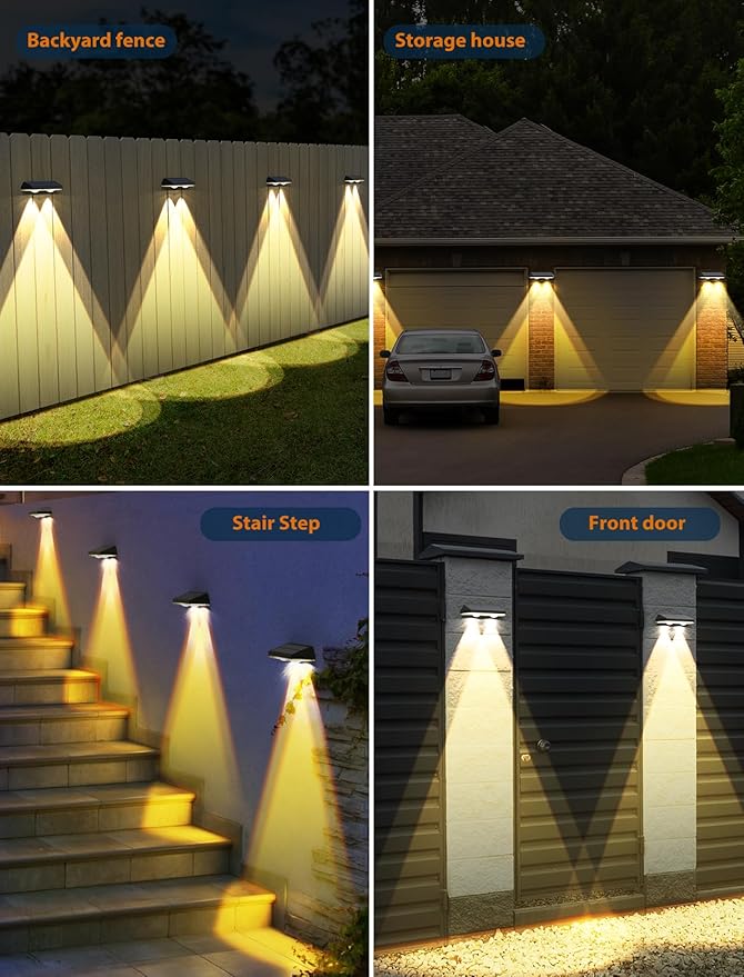 Solar Fence Lights Outdoor,2700/4000/6000K 3 Modes Bright Lens LED Dusk to Dawn Deck Light Outdoor Waterproof,Solar Outdoor Lights for Backyard/Railing/Wall (2Pack)