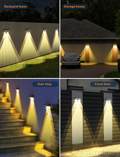 Solar Fence Lights Outdoor,2700/4000/6000K 3 Modes Bright Lens LED Dusk to Dawn Deck Light Outdoor Waterproof,Solar Outdoor Lights for Backyard/Railing/Wall (2Pack)
