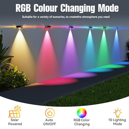 Solar Lights Outdoor Waterproof,RGBWW Spotlight Lens,Solar Lights Outdoor Decorative,10 Colors for Patio,Garden Walls (WL22-6P)