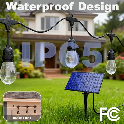 Solar Outdoor String Lights Waterproof - 24FT Color Changing Led Outside Patio Light with 12 Bulbs, Remote Control RGBW Outside Lights for House Yard Party Balcony Bistro Backyard Decor