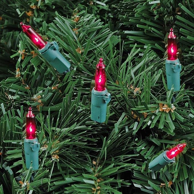 Novelty Lights 50 Feet 100 Bulbs Traditional Incandescent Mini Lights, Pink on Green Wire with 6" Spacing, Commercial Grade and UL Listed for Indoor/Outdoor Use, End-to-End Connectable