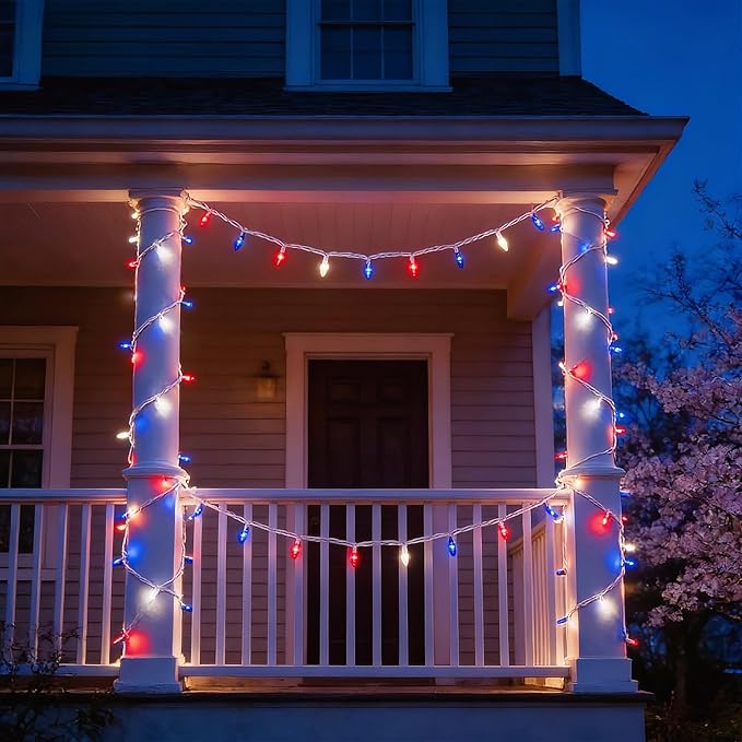 150 LED Red White and Blue US Flag Lights, UL Certified and Commercial Grade 50 Ft White Wire 3-Colored Christmas | Lumora