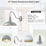 14 Inch Barn Farmhouse Outdoor Light Fixture, 2 Pack Exterior Gooseneck Lights with Galvanized Steel Finish | Lumora