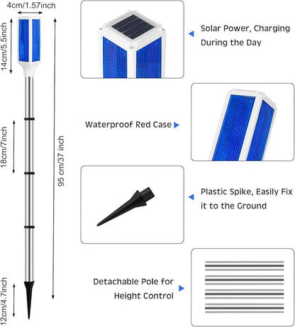 Macarrie 4 Pcs Solar Powered Driveway Markers Reflective Lights Driveway Reflectors on Poles for Snow Road Outdoor Yard Entrance (Blue)