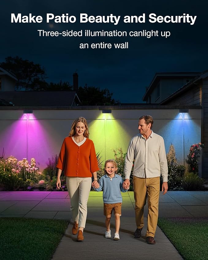 Fence Lights Solar Powered Outdoor Waterproof 3 Sided Wall LED Landscaping for Yard, Deck, Patio, Rail, Garage | Lumora