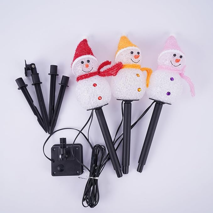 Solar Christmas Pathway Lights Outdoor Decor, Set of 3 Led Snowman Stake Lights, Waterproof Walkway Landscape Light for Winter Yard, Garden, Solar Christmas Decorations