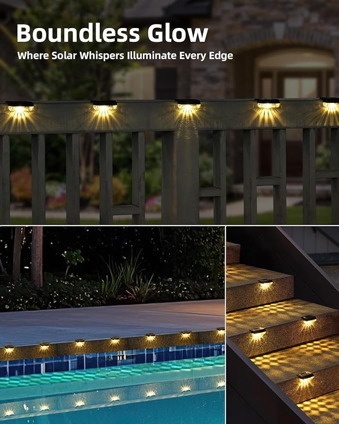Herzla 16 Pack Solar Deck Step Lights, Solar Step Lights for Outdoor Stairs, 3000K Warm White, Auto Dusk-to-Dawn | Lumora