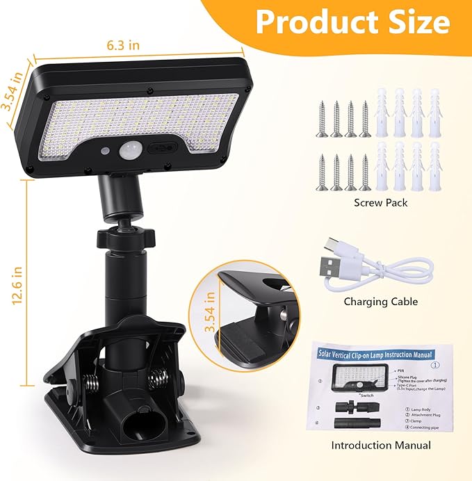 Clip On Solar Lights Outdoor with Motion Sensor, 360°Rotatable & Vertically Adjustable Solar Fence Lights with 92 | Lumora
