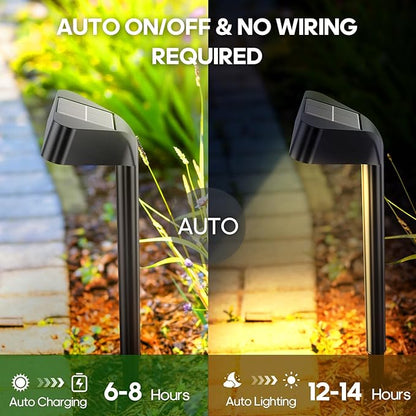 Solar Pathway Lights Outdoor, 4 Pack, 15 LED Brighter Solar Path Lights Waterproof with Upgraded Solar Panel, Up to 12Hrs Modern Landscape Lights for Backyard Garden Walkway Driveway Patio Lawn Decor