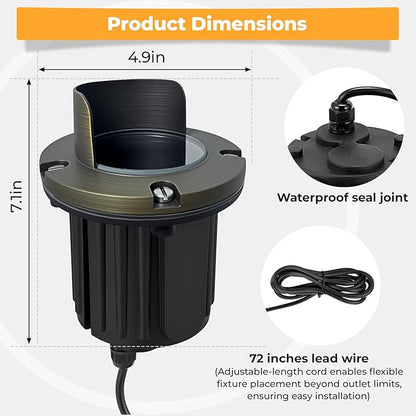 Gardencoin Brass Well Lights Outdoor 12V LED Low Voltage Landscape In Ground Light Waterproof Up Lighting Fixture, Bronze Accent Lighting Fixture Without MR16 Bulb, 4 Pack