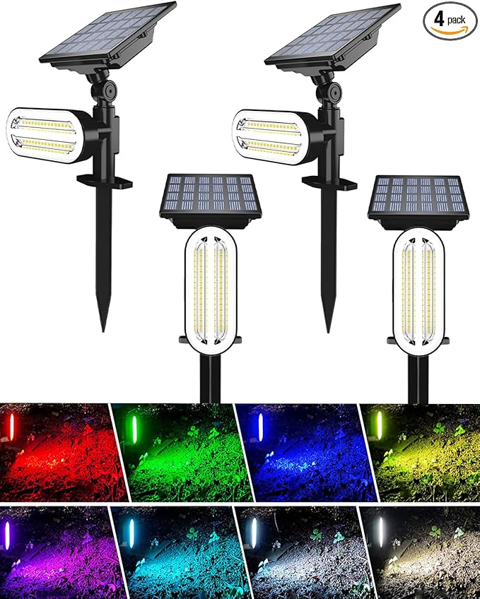 Solar Spotlights Outdoor Waterproof, Color Changing Landscape Spot Lights, Solar Powered Outdoor Lights for Garden Yard Pathway Tree Flag, Multicolor, 4 Pack