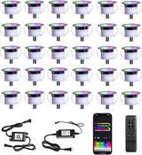 LED Deck Lights Kit, 30 Pack 1.77" Smart RGBW+IC Outdoor Lights | Low Voltage Recessed Deck & Step Lights | IP67 | Lumora