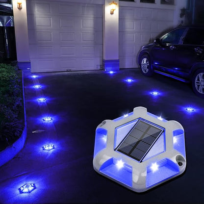 VOLISUN Solar Dock Lights Driveway Deck Lights, 12-Pack Waterproof Outdoor LED Aluminum Dock Lighting Warning Step for Driveway Sidewalk Garden Pathway Yard(Blue+White,2 Colors in 1), Auto On/Off