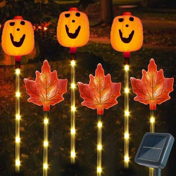 6 Pack Fall Decor Solar Maple Leaf Pumpkin Lights for Thanksgiving Decorations Outdoor,Waterproof Solar | Lumora