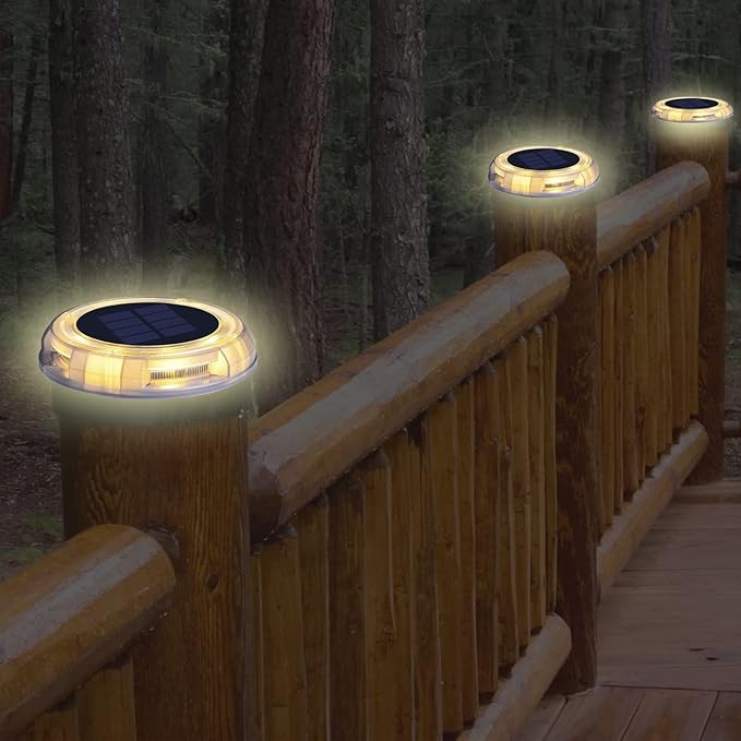 Solar Garden Deck Light Waterproof Solar Disk LED Yard Lights 1800mAh Outdoor Garden Landscape Ground Lighting for Yard Lawn Patio Pathway Walkway (4PACK) (Warm White, 4)