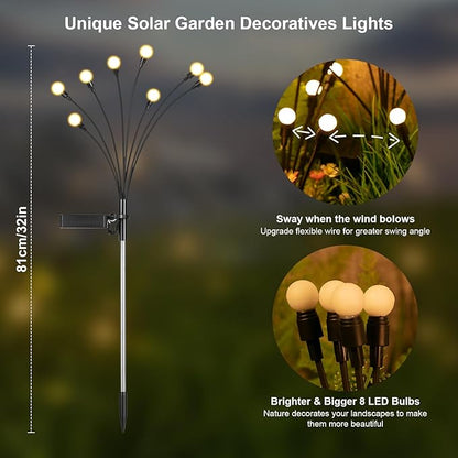 Solar Lights Outdoor(8-Pack, 64 LEDs), ASMAD Solar Garden Lights, Outdoor Decorations, Firefly Light for Patio Decor, Big Bulb, Unique Gifts for Women, Gifts for Grandma
