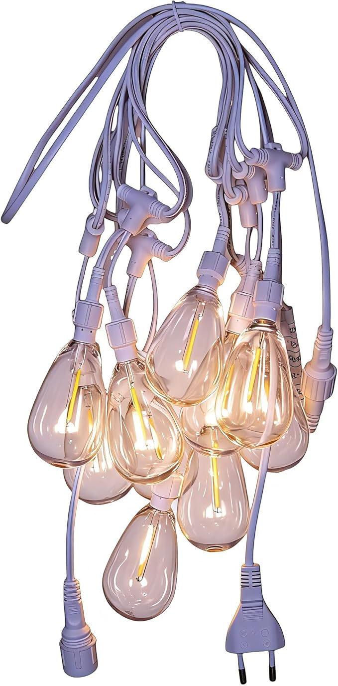 48FT LED Outdoor String Lights with 15 Edison Shatterproof Bulbs, Weatherproof Strand, Commercial Grade Patio Lights, Decorative for Garden or Patio, New Version