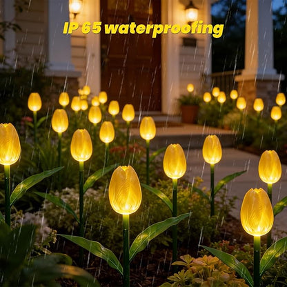 Outdoor Solar Lights Waterproof - 6PACKS Brighter Tulip Flowers with Garden Gifts Stake Lights Decor,Yard Decorations,Artificial Flower Gifts for Mom,Party,Home,Cemetery Grave Decor Yellow