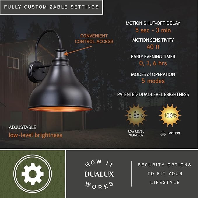 VAXCEL Delano Bronze Motion Sensor Dusk to Dawn Farmhouse Barn Dark Sky Outdoor Wall Light | Lumora