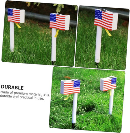 Gadpiparty 2pcs Solar LED American Flag Garden Lights, Solar Pathway Lamps with Ground Plug, Outdoor Landscape Lighting for Independence Day Decoration Random Color