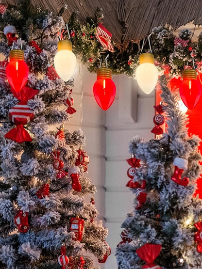 SUNSGNE Red and White Christmas Lights Outdoor, 16FT Jumbo Hanging Christmas Lights with 10 Count 5'' Solid Red and White LED Bulbs for Xmas Roofline Patio Yard Porch Balcony Decorations