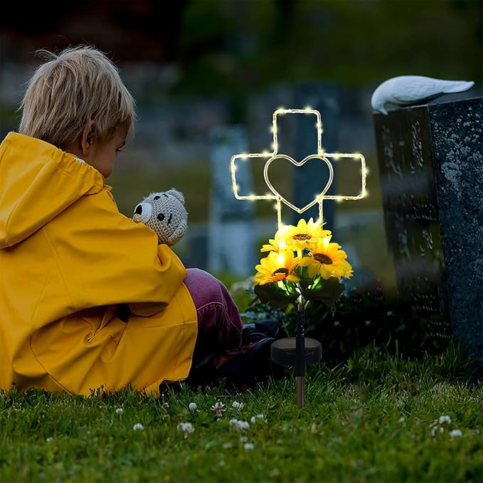 Lmtocs Solar Cross Cemetery Decorations for Grave, Memorial Sympathy Gift for Loss of Loved One Mom Dad, Grave Decorations for Birthday in Heaven Mother Day Fathery Day Memrial Christmas