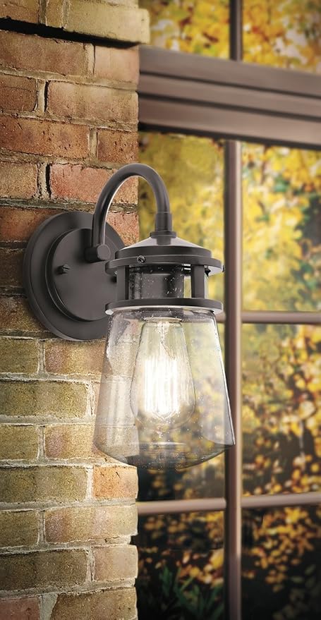Kichler Lyndon 15" Wall Sconce in Architectural Bronze, 1-Light Indoor Outdoor Wall Light with Clear Seeded, (15" H x 6" W), 49445AZ