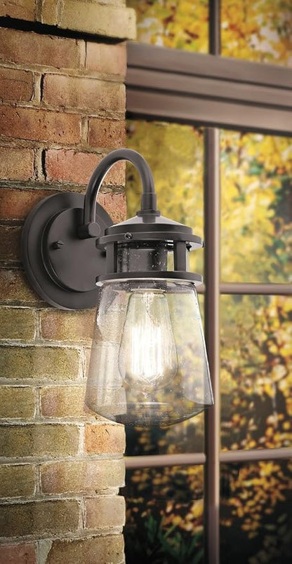 Kichler Lyndon 15" Wall Sconce in Architectural Bronze, 1-Light Indoor Outdoor Wall Light with Clear Seeded, (15" H x 6" W), 49445AZ