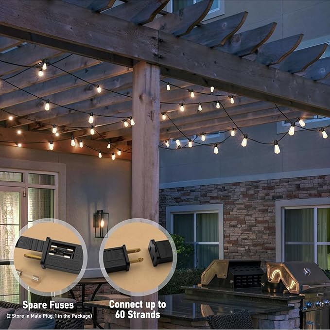 25FT LED Outdoor String Lights with 13 ST38 Edison Shatterproof Plastic Bulbs,2700K Waterproof Connectable Outdoor Patio Lights String for Home Garden Porch Cafe Yard Party Deck Decor