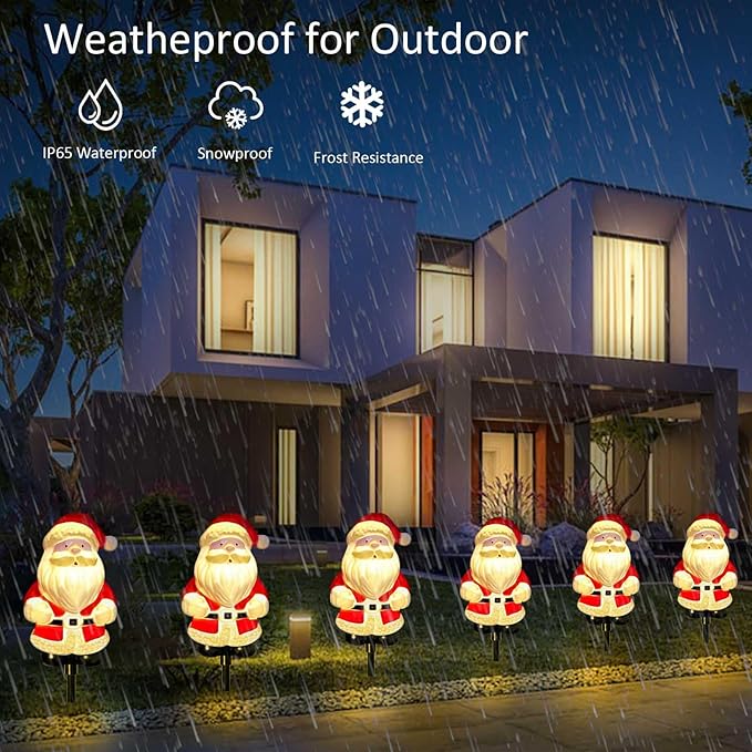 Upgraded 6-Pack Solar Christmas Garden Stake Lights, Outdoor Waterproof Solar Santa Claus Stake Christmas Pathway Lights for Garden Decorations Lawn Pathway Patio (8 Modes)