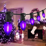12FT Purple Halloween Lights Outdoor, C7 LED String Lights Plug in with Black Wire for Porch Railing, Walkway | Lumora
