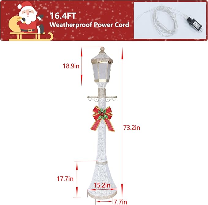 MUPATER 6 ft Tall Christmas Lamp-Post, Pre-Lit Christmas Outdoor Decorations with Energy-Efficient LED, Lighted | Lumora