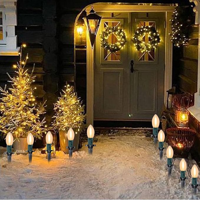 C9 Christmas String Lights Outdoor - 38FT Marker Stake Lights with 25 Clear LED Bulbs and 25 Stakes, Connectable | Lumora