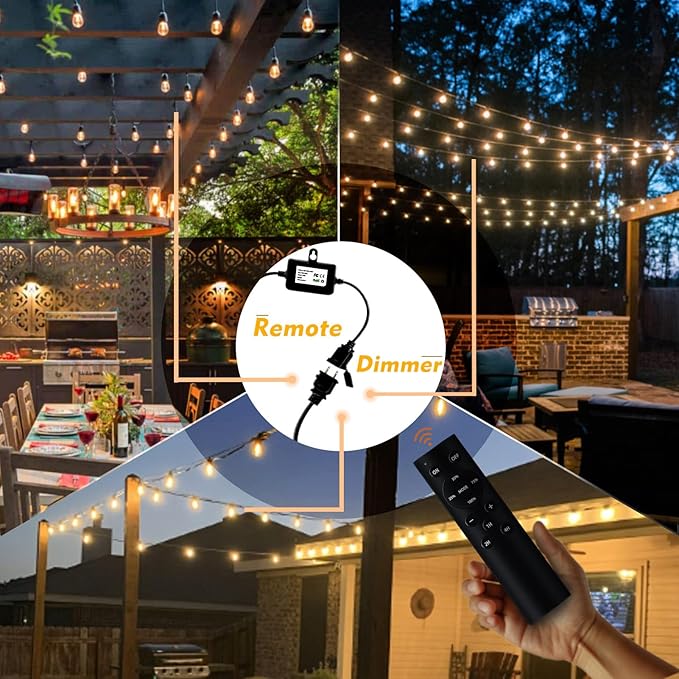 120W(Max) Remote Dimmer Timer Function Plug in for All Outdoor String Lights, Patio Lights, Led Lamp, Lamp in 100FT | Lumora