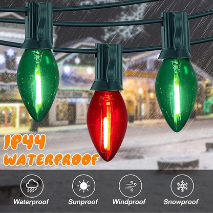GOOTHY C7 LED Red and Green Christmas Lights 25Ft LED Outdoor String Lights with 27 Clear Red & Green Bulbs, Vintage Christmas Lights for Tree Carnival Patio Wedding Holiday Pathway Roofline Decor