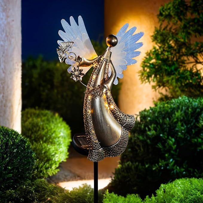 Solar Angel Garden Lights, Outdoor LED Metal Decor with Butterflies and Flower, Waterproof Pathway, Lawn Lighting | Lumora