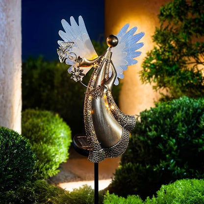 Solar Angel Garden Lights, Outdoor LED Metal Decor with Butterflies and Flower, Waterproof Pathway, Lawn Lighting, Unique Gift for Women, Mom, Friends(Butterflies Flower)