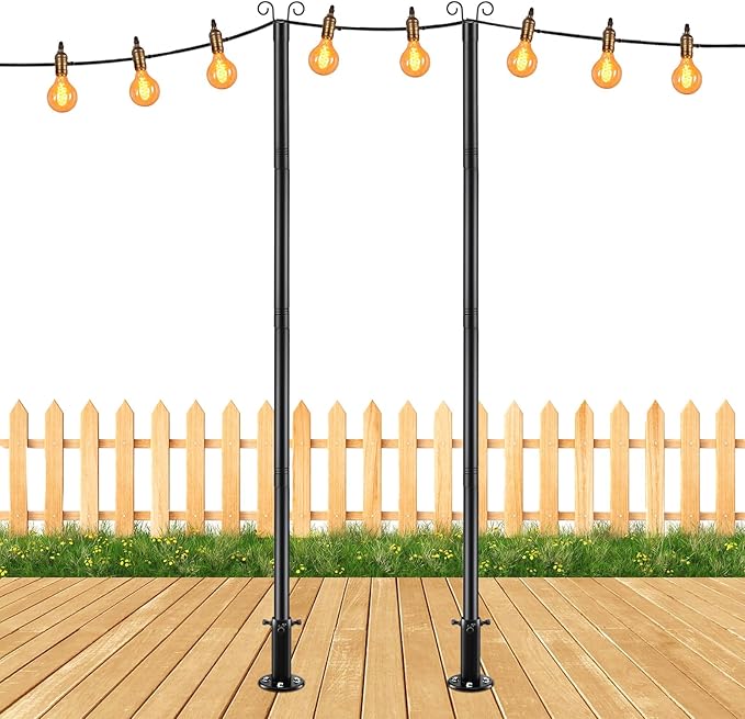 COCONUT String Light Poles for Ground, 8FT Heavy Duty Adjustable Metal Poles for Outdoor String Light Hanging with | Lumora