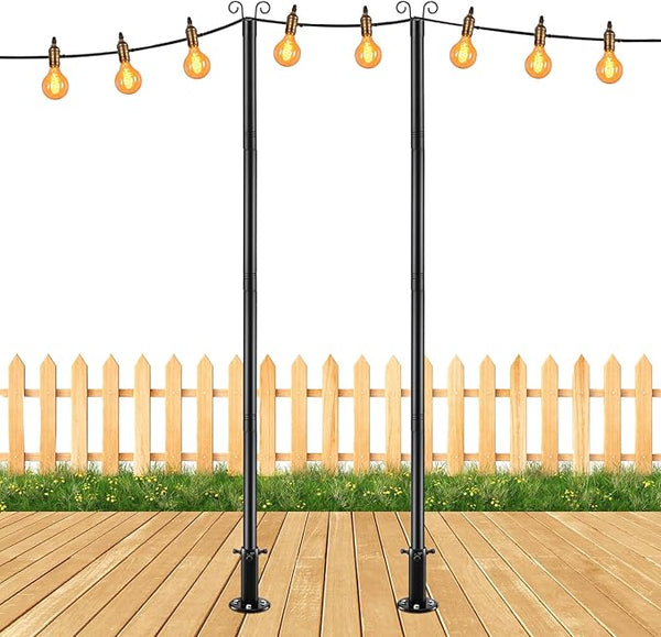 COCONUT String Light Poles for Ground, 8FT Heavy Duty Adjustable Metal Poles for Outdoor String Light Hanging with | Lumora