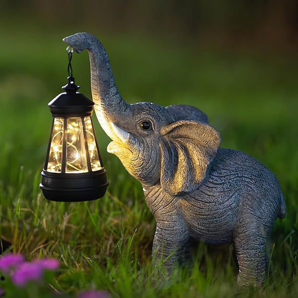 Solar Garden Statue Lights Elephants Figurine with Solar Lantern, Outdoor Yard Decorations for Patio Porch Home | Lumora