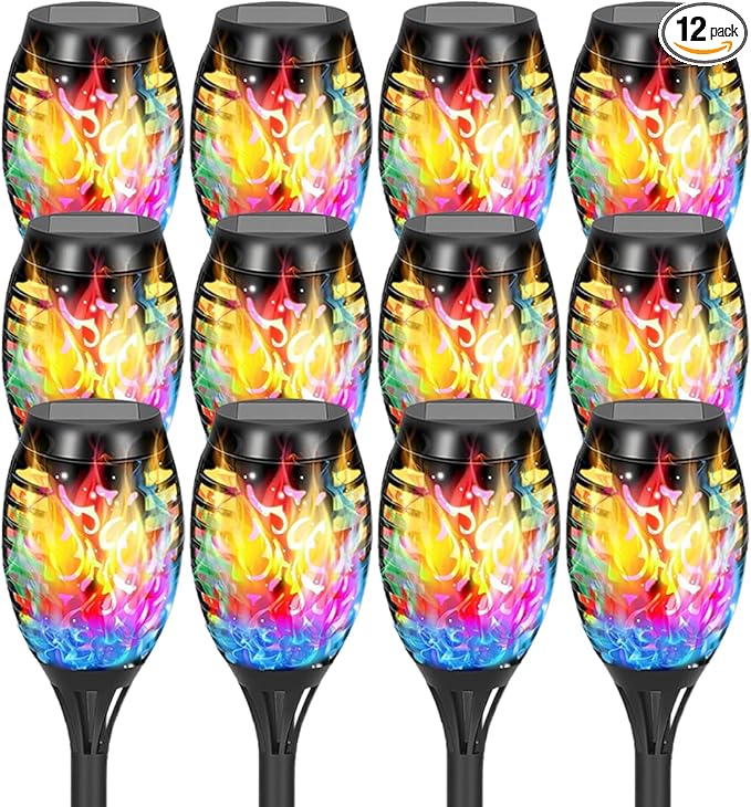 Solar Lights Outdoor, Solar Torch Lights with Flickering Flame,Waterproof Outdoor Garden Lights for Outside Patio Pathway Yard Decorations(6/8/1-/12/16/18/24, Multicolor) (12)