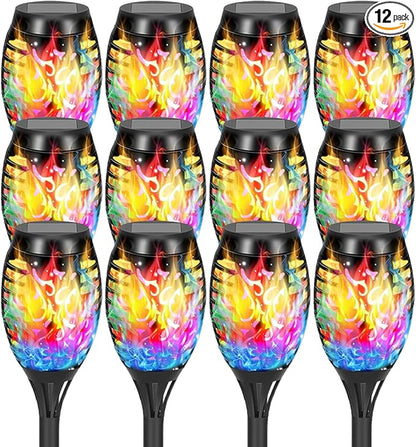 Solar Lights Outdoor, Solar Torch Lights with Flickering Flame,Waterproof Outdoor Garden Lights for Outside Patio Pathway Yard Decorations(6/8/1-/12/16/18/24, Multicolor) (12)