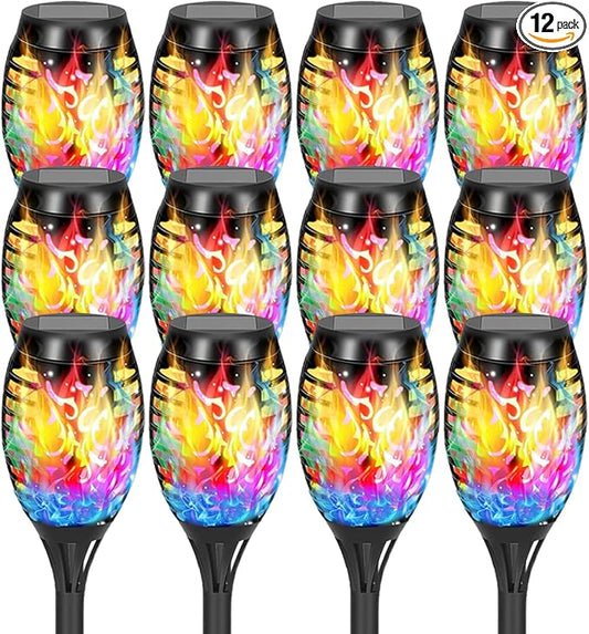 Solar Lights Outdoor, Solar Torch Lights with Flickering Flame,Waterproof Outdoor Garden Lights for Outside Patio Pathway Yard Decorations(6/8/1-/12/16/18/24, Multicolor) (12)