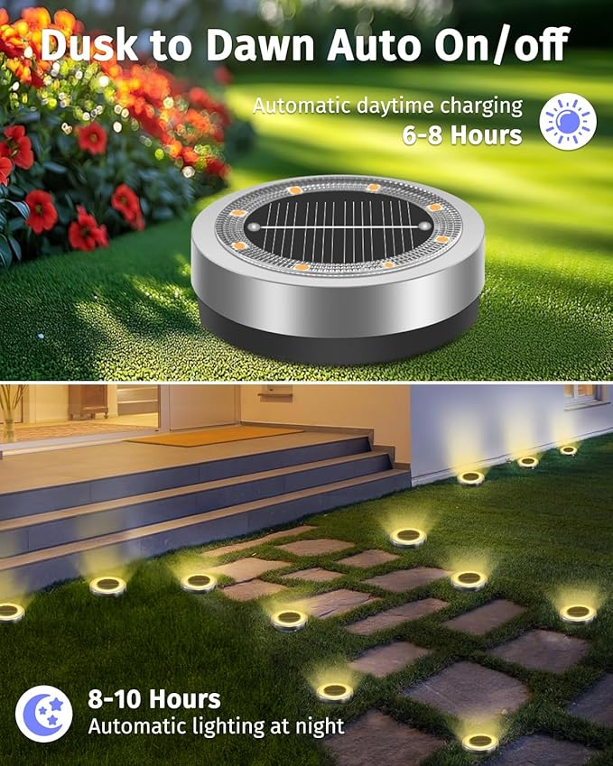 Mini Solar Ground Lights 2 Pack Outdoor IP65 Waterproof Solar Flat Garden Light Solor Powered Disc Pathway Lights | Lumora