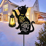 Solar Garden Statues Cat Decor - Outdoor Metal Lantern Silhouette Stake, Waterproof Solar Lights for Yard Patio | Lumora