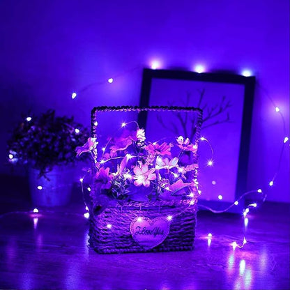 RUICHEN Dimmable Purple Fairy Lights Plug in, Waterproof Silver Wire 66 Ft 200 LED Starry String Lights with Remote for Christmas Halloween Party Bedroom Patio Garden